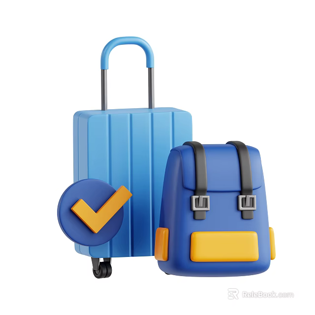 Artistic Sculpture Carving of Blue Luggage and Backpack with Checkmark Icon Design 3d model 