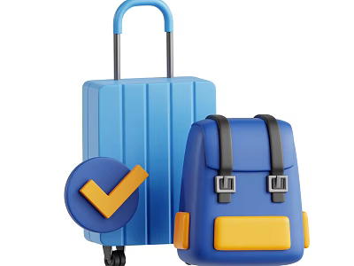 Artistic Sculpture Carving of Blue Luggage and Backpack with Checkmark Icon Design 3d model
