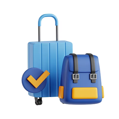 Artistic Sculpture Carving of Blue Luggage and Backpack with Checkmark Icon Design 3d model