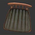 Wooden Leisure Chair with Slatted Back Gray Padded Seat and Decorative Carved Legs