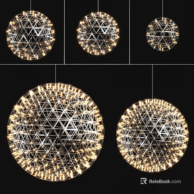 Modern Spherical Chandelier with Geometric Metal Frame and Warm Illumination Elegant Hanging Design 3d model 