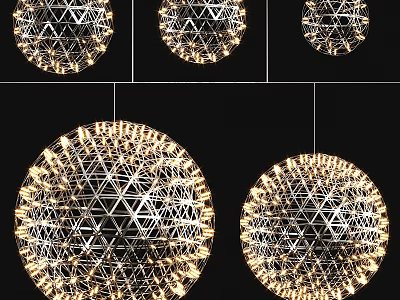 Modern Spherical Chandelier with Geometric Metal Frame and Warm Illumination Elegant Hanging Design 3d model