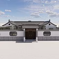Traditional Chinese Ancient Building Siheyuan Courtyard With White Walls Black Tiles And Garden Plants