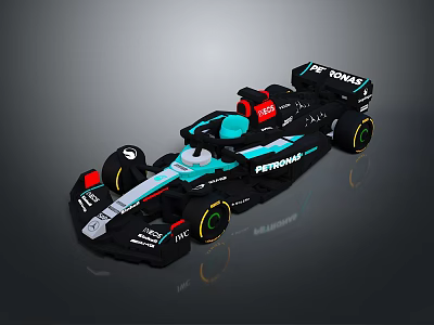 F1 Race Car With Petronas Yokohama Logos Black Blue White Aerodynamic Design 3d model