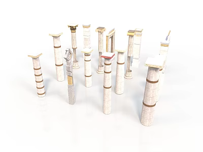 Classical Architectural Columns In Various Styles With Decorative Tops And Bases 3d model
