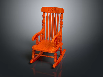 Classic Orange Wooden Rocking Chair With Intricate Carved Patterns For Leisure Relaxation 3d model