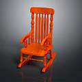 Classic Orange Wooden Rocking Chair With Intricate Carved Patterns For Leisure Relaxation