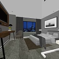 Modern Hotel Guest Room With Large Bed City Night View And Glass Shower