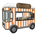 Orange And White Striped Food Truck With Striped Awning And Service Window