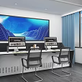 Functional Desk With Dual Monitors Ergonomic Chairs And Blue Abstract Art In Modern Office