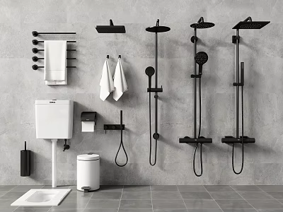 Shower Towel Rack Squatting Toilet Bathroom Products Toiletries Toilet Paper Box Water Tank 3d model