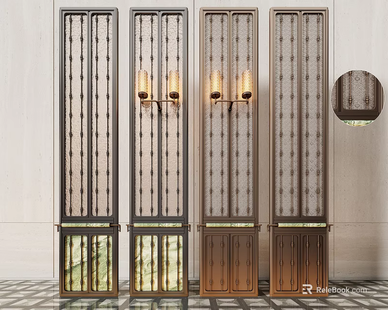 Elegant Modern Decorative Screen With Intricate Metal Frame Glass Panels And Marble Accents 3d model 
