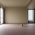 Spacious Room Interior With Wooden Floor Large Windows Mountain View And White Sphere