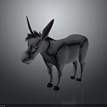 Gray Donkey With Pink Ears Black Mane And Dull Expression On Gray Background 3d model