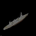 Large Gray Military Battleship with Turrets Mast and Deck on Water