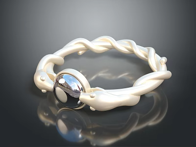 Stylish Elegant Silver Ring With Twisted Design And Central Round Gemstone 3d model