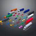 Various Colored Vehicles Including Trucks Cars And Vans Arranged On Gray Background
