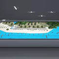 Realistic Sand Table Featuring Water Area Beach Vegetation Mountains And Airplane Models
