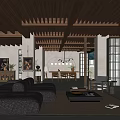 Elegant Modern Living Room Interior With Wooden Ceiling Gray Sofa Coffee Table And Pendant Lighting
