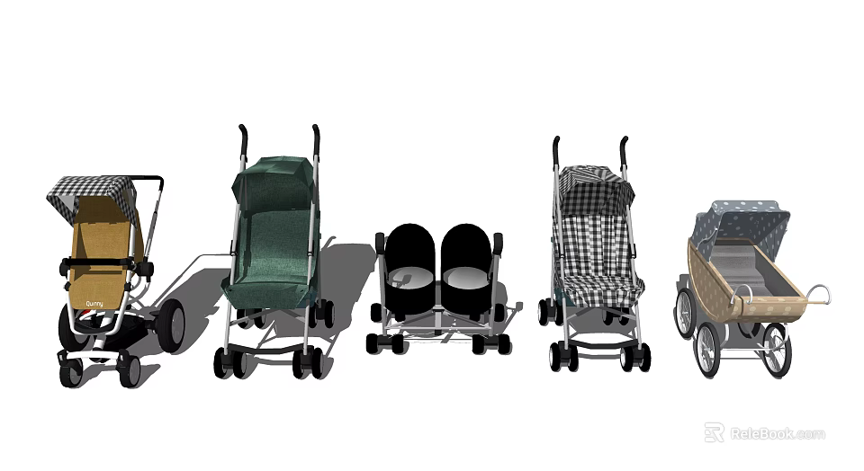 Assorted Baby Strollers With Classic And Modern Designs And Colorful Patterns 3d model 