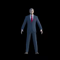 Man in Blue Suit With Red Tie Standing Against Black Background 3d model