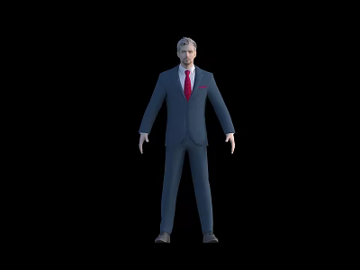 Man in Blue Suit With Red Tie Standing Against Black Background 3d model