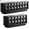 Modern Black TV Stand With Geometric Pattern Drawers And Sturdy Wooden Base