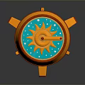 Decorative Orange Three Legged Item With Sun Pattern Top And Wooden Texture