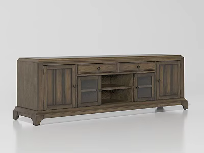 Vintage Wooden TV Stand With Drawers And Glass Door Storage Design 3d model