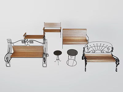 Various Designs Outdoor Chairs With Wooden Seats Metal Frames And Matching Side Tables 3d model