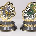 Monster Trophy With Cartoon Monster Figures On Black Base And Gold Edge