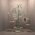 Unique Photo Spot Featuring Green Metal Tree Design White Trays Circular Yin Yang Decor