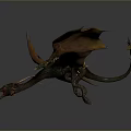 3D Rendered Dragon with Spread Wings Red Eyes Green Body Orange Wings on Gray Background
