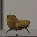 Yellow Modern Single Sofa With Curved Backrest And Black Metal Legs
