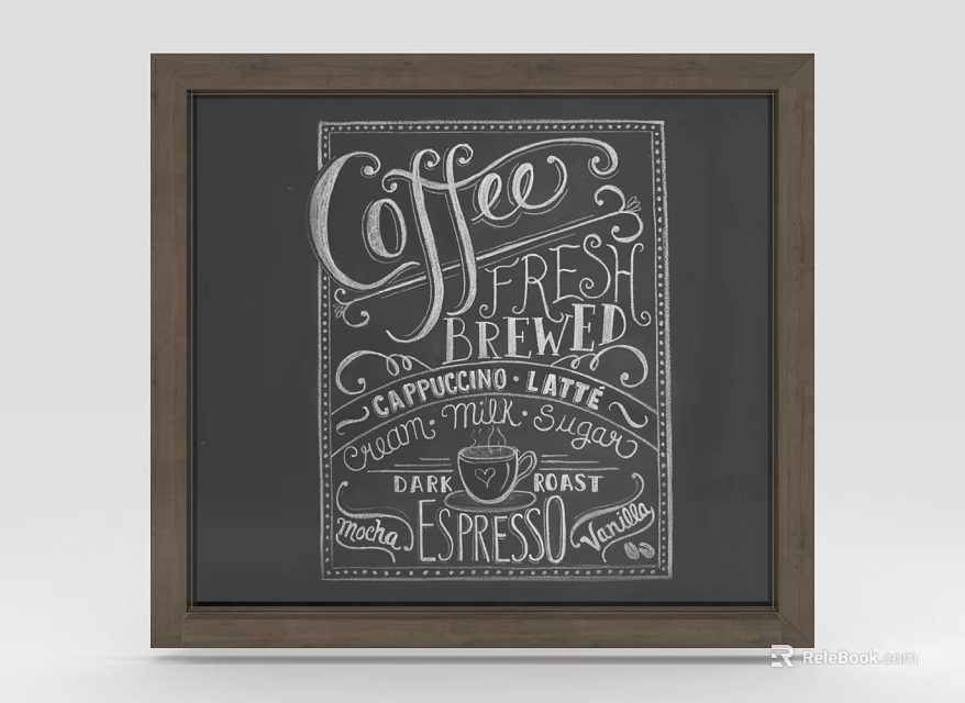 Decorative Coffee Theme Wall Hanging With Chalkboard Style Handwritten Font And Wooden Frame 3d model 