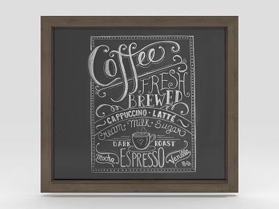 Decorative Coffee Theme Wall Hanging With Chalkboard Style Handwritten Font And Wooden Frame 3d model
