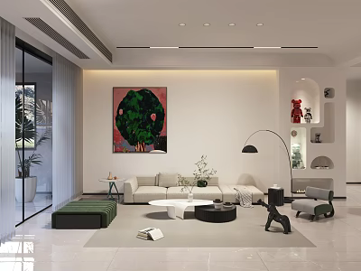 Modern Dining and Living Room Interior Design With Sofa Coffee Table Artwork And Floor Lamp 3d model