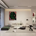 Modern Dining and Living Room Interior Design With Sofa Coffee Table Artwork And Floor Lamp