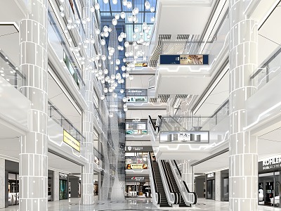 modern shopping mall lobby modern shopping mall lobby elevator sightseeing ladder glass elevator escalator rolling ladder chandelier glass roof glass handrail 3d model