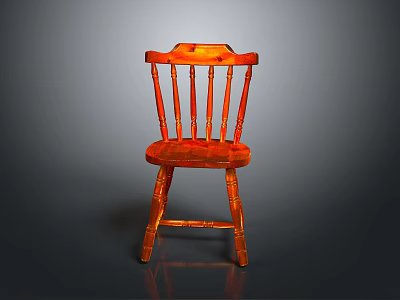 Traditional Wooden Chair With Spindle Back Red Finish And Sturdy Legs 3d model