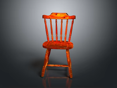 Traditional Wooden Chair With Spindle Back Red Finish And Sturdy Legs 3d model