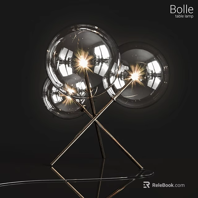 Modern Design Table Lamp With Transparent Glass Spheres And Metallic Cross Stand Illuminated 3d model 