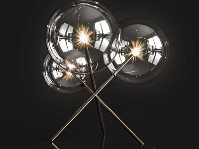 Modern Design Table Lamp With Transparent Glass Spheres And Metallic Cross Stand Illuminated 3d model