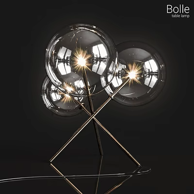 Modern Design Table Lamp With Transparent Glass Spheres And Metallic Cross Stand Illuminated 3d model
