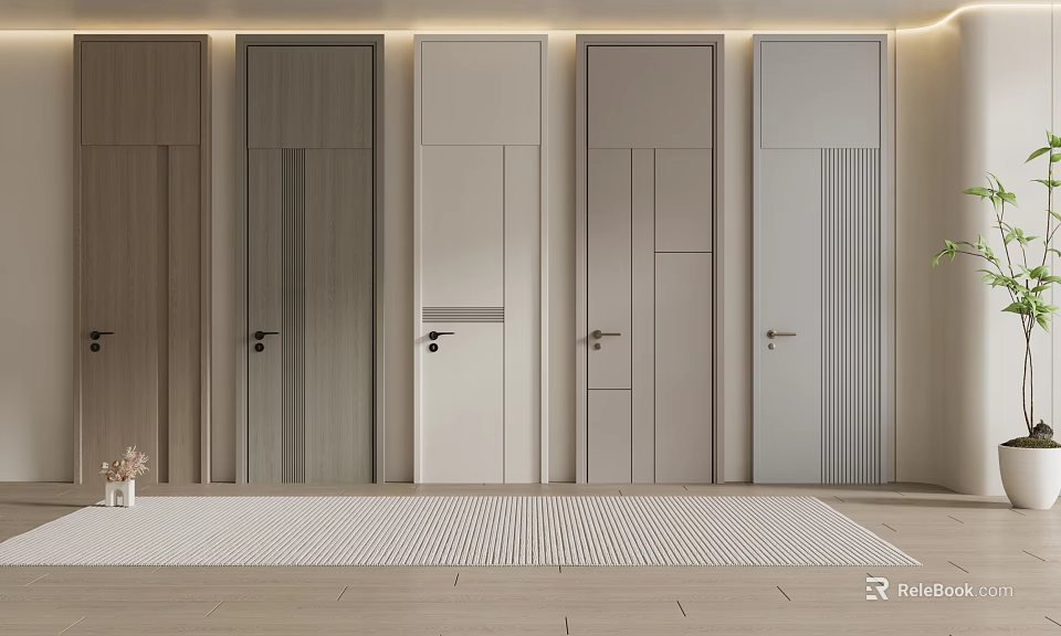 Modern Interior Swing Doors With Various Designs And Neutral Color Options 3d model