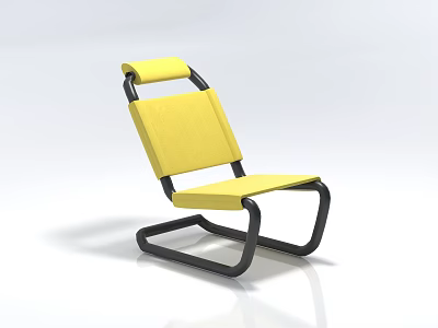 Modern Single Chair with Yellow Cushion Backrest and Black Metal Frame 3d model