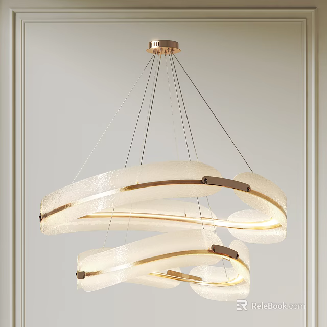 Modern Hanging Chandelier With Circular Design White Shade And Gold Accents 3d model 