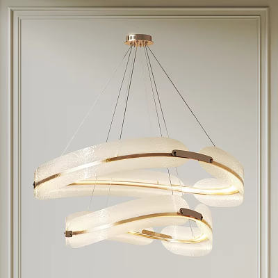 Modern Hanging Chandelier With Circular Design White Shade And Gold Accents 3d model