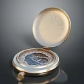 Open Gold Pocket Watch Featuring Mechanical Dial Lid And Dark Background 3d model