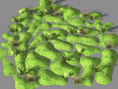 Green Mossy Garden Ornaments With Small Plants And Natural Landscape Design 3d model